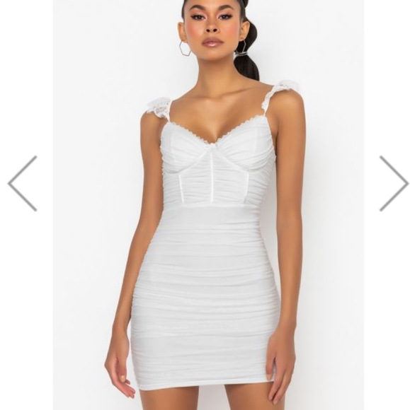 Dresses & Skirts - White Ruched Mesh Mini Dress